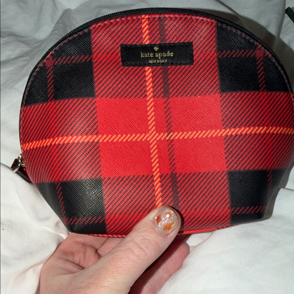 Kate Spade Plaid Red and Black Cosmetic Case